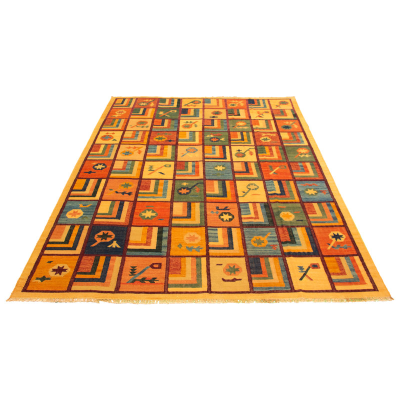 One-of-a-Kind Rectangle 9'3" X 12' New Age Wool Area Rug in Orange/Blue