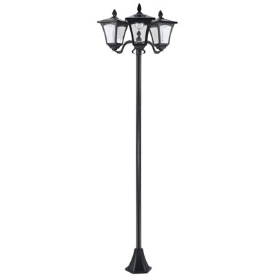 Poteau d'éclairage solaire noir, triple, 183 cm (72 po), pour jardin et pelouse. Acier inoxydable résistant aux intempéries, étanche, style rétro, économie d'énergie. Poteau triple de 183 cm (72 po), idéal pour jardin thématique, pelouse, tranchée, allée, protection du chemin.