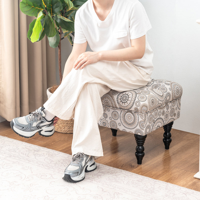 Repose-pieds Cauley, 100% lin floral Begie