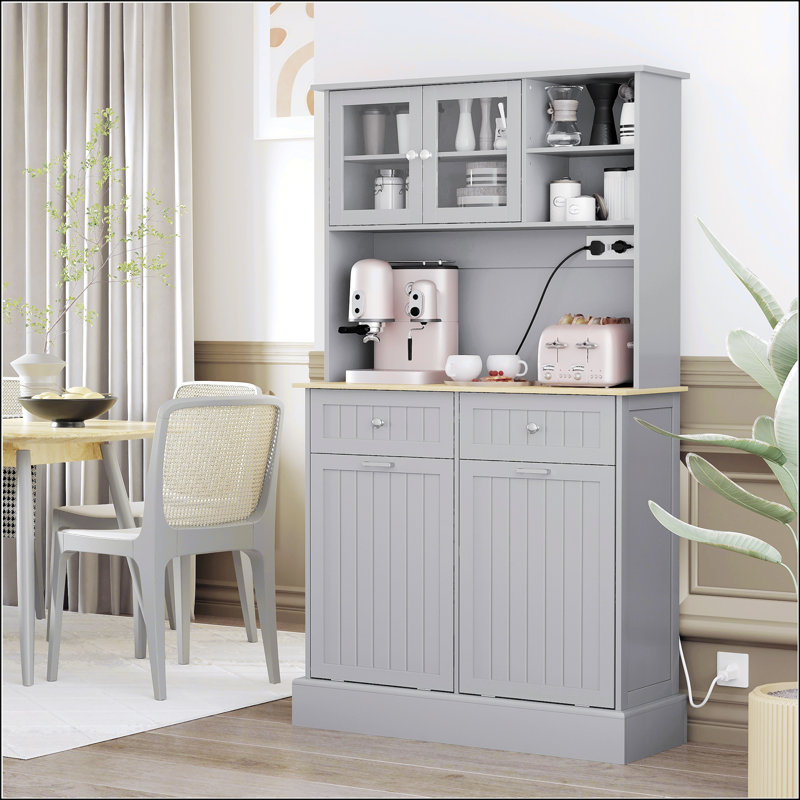 68" Kitchen Pantry Storage Cabinet With Charging Station, White