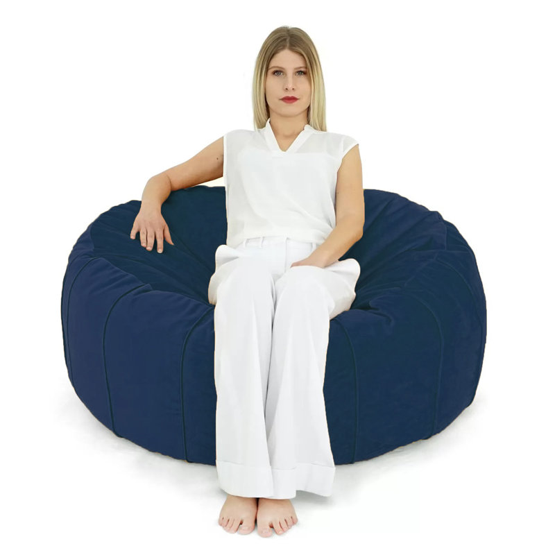Housse pour fauteuil à billes large en velours à feuilles rondes - 38 po x 38 po - bleu denim, Polyester bleu