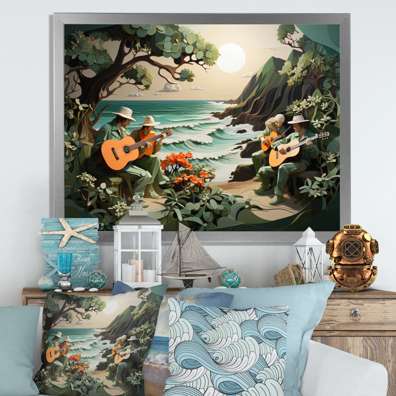 Coastal Harmony Papercut I, reproduction d'art sur toile, Cadre photo noir, H 34 po x l 44 po x P 1,5 po