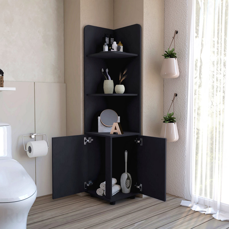 Armoire de coin de 62 po de hauteur à deux portes avec quatre tablettes noires