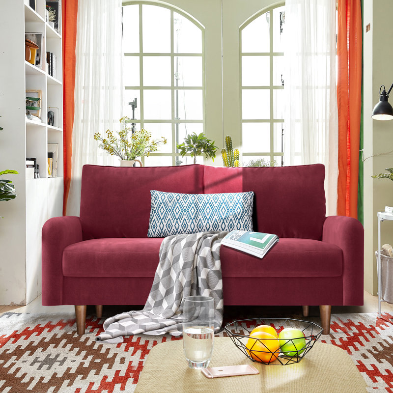 Marick Wide Round Arms Small Apartment Loveseat, Burgundy Velvet, 56.3" W