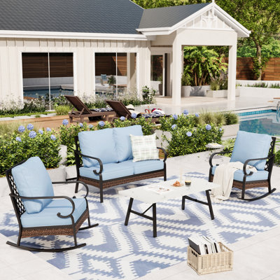 4-Person Patio Furniture Set With Rocking Lounge Chairs