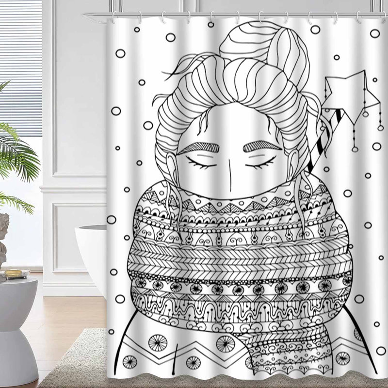 Rideau de douche noir imperméable, rideaux de douche pour la salle de bain avec 12 crochets, L 72 po x l 72 po
