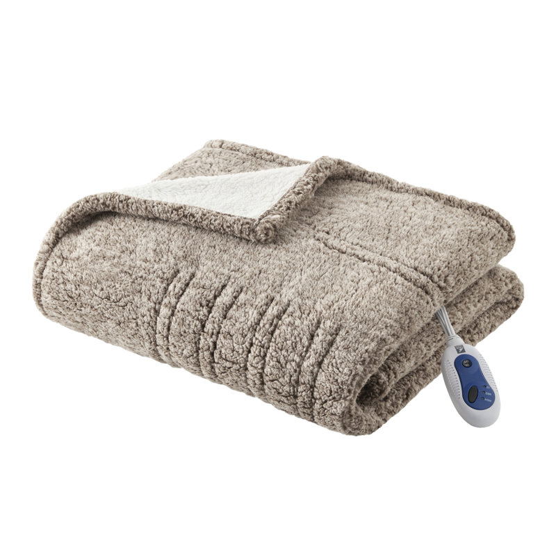 Jeté en sherpa marbré et chauffant, Gris