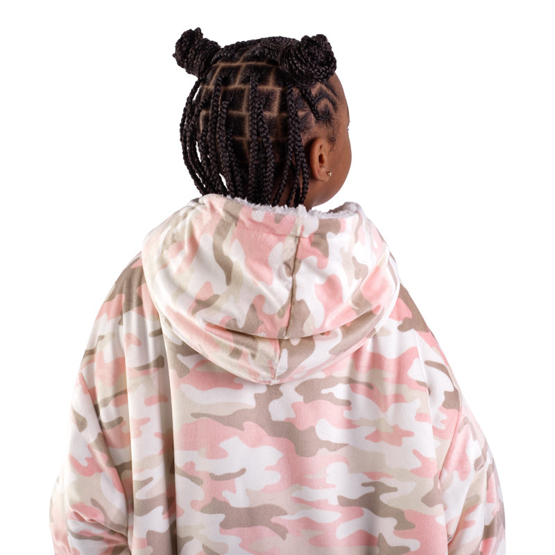 Couverture en sherpa à capuche portable, Camouflage - rose, Jeunesse