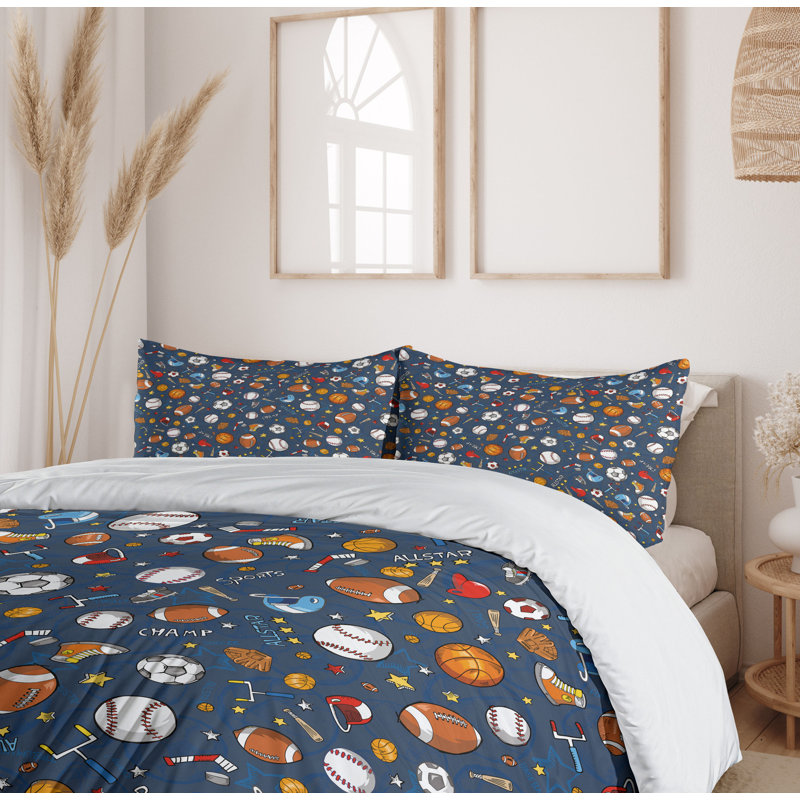 King Size Sports Theme Dark Blue Microfiber Duvet Cover Set