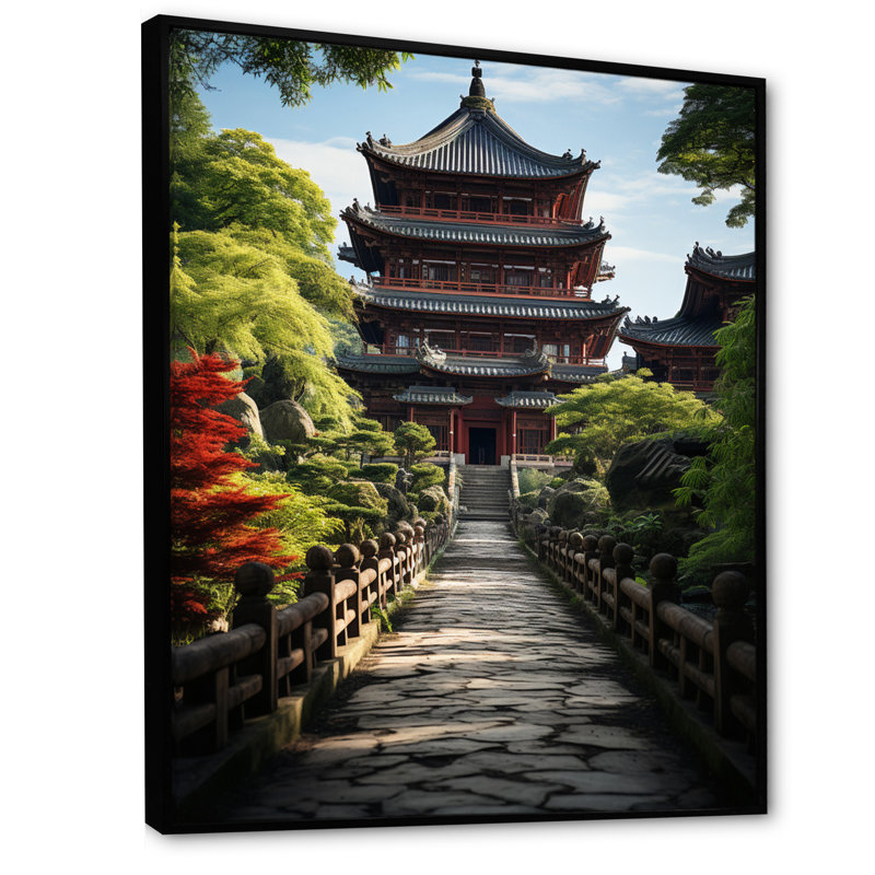 Tasheena, art asiatique, pagode sereine VI - impression, H 44 po x l 34 po x P 1,5 po, Toile avec cadre flottant noir