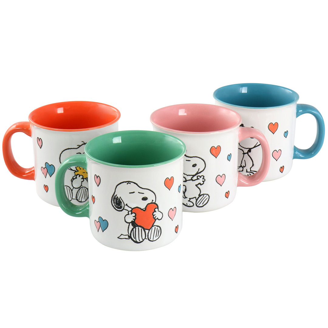 Peanuts Mothers Love 4 Piece 21 Ounce Camper Mug Set In Assorted Designs Peanuts