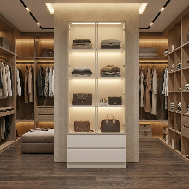Système d'organisation à deux portes avec quatre tablettes, Blanc