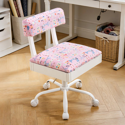 Adjustable Height Sewing Chairs, Crafting Chair with Wheels, Back Support, and Under Seat Storage - Perfect for Your Craft Room Furniture and Sewing Machines,Pink