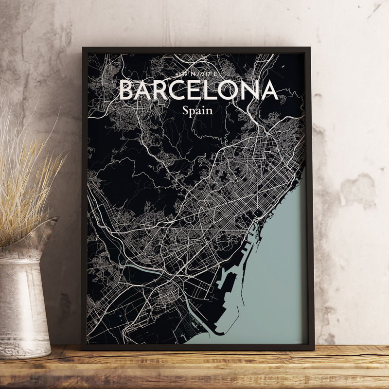 Barcelona City Map - No Frame Print, 70.8 cm H x 40.6 cm W x 0.1 cm D