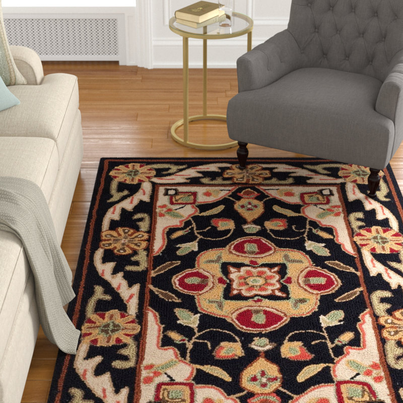 Tapis noir / brun crocheté à la main Bryonhall, Rectangle 4 pi x 6 pi
