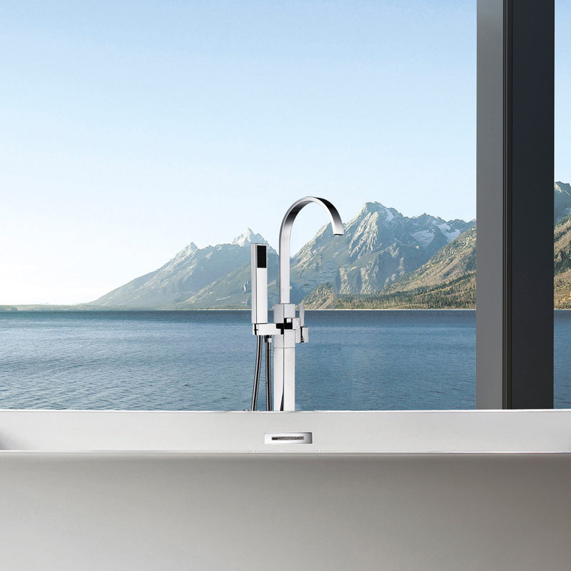 Freestanding Bathtub Faucet with Hand Shower, Chrome