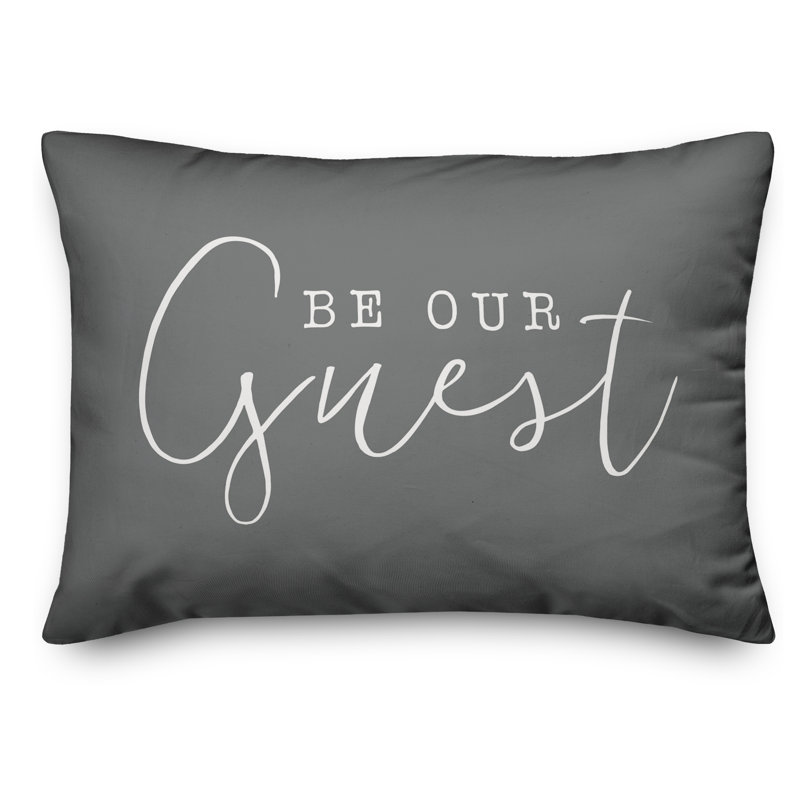  Be Our Guest Indoor/Outdoor Lumbar Pillow, Dark Gray/White