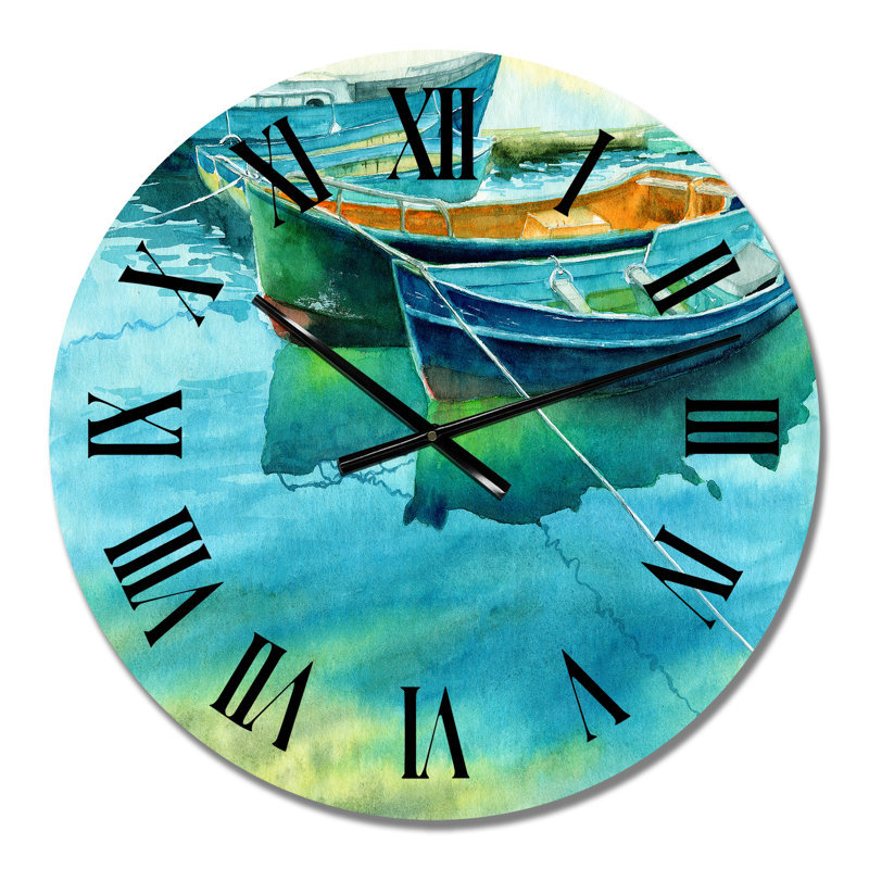 Bateaux de pêche à l'embarcadère - Horloge murale nautique et côtière, Petit