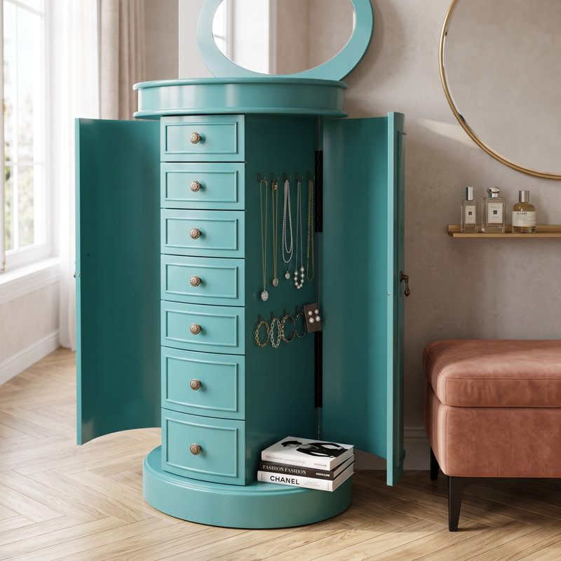 Armoire à bijoux avec miroir Pettus, Turquoise