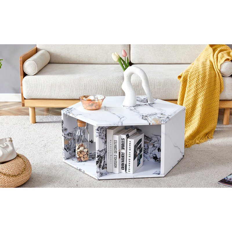 Table basse hexagonale, H 14 po x L 31,5 po x l 27 po, Blanc