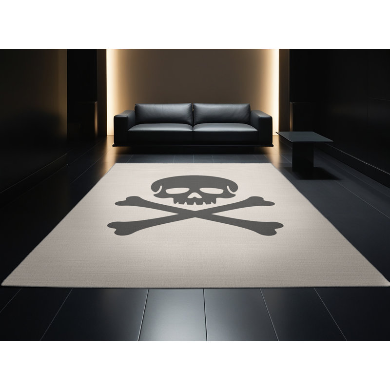 Soft Plush Dunton Pirate Flag Symbol Minimalist Area Rug in Gray – Gray Binding, 5x7