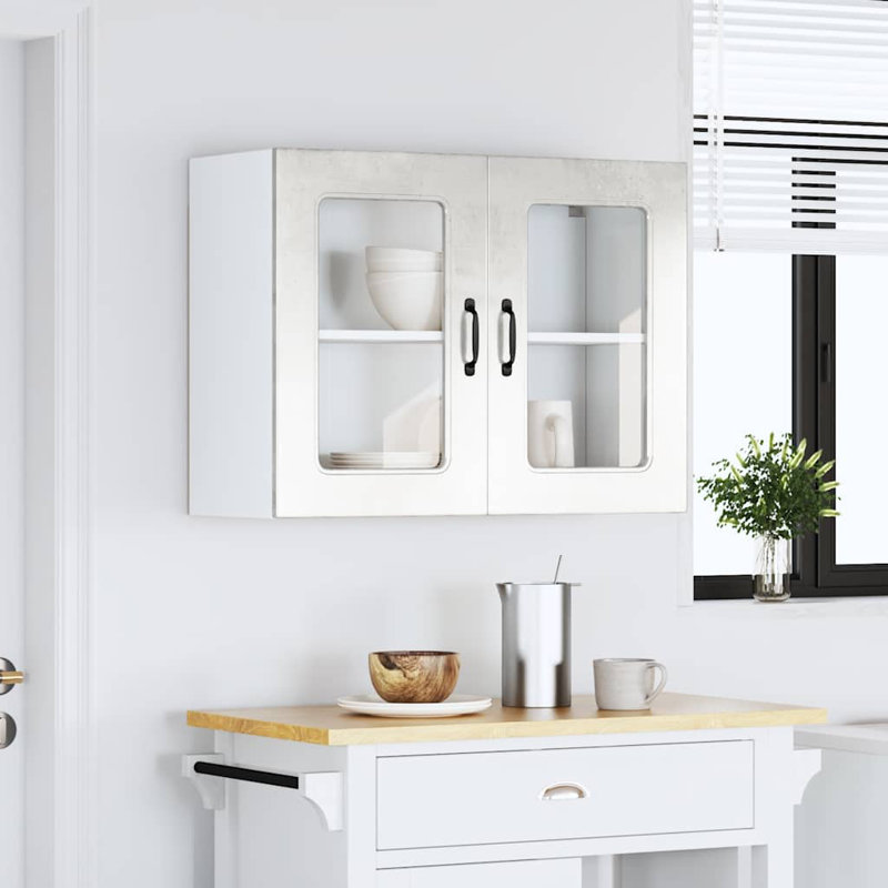 Kitchen Wall Cabinet With Glass Door Kalmar Engineered Wood, 60cm H x 80cm W x 31cm D, Concrete Grey