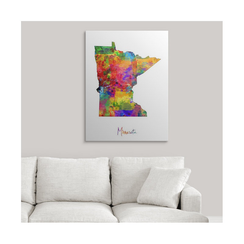 Francy «Minnesota Map» par Abarca, impression, H 48 po x l 36 po x 1,5 po, Toile