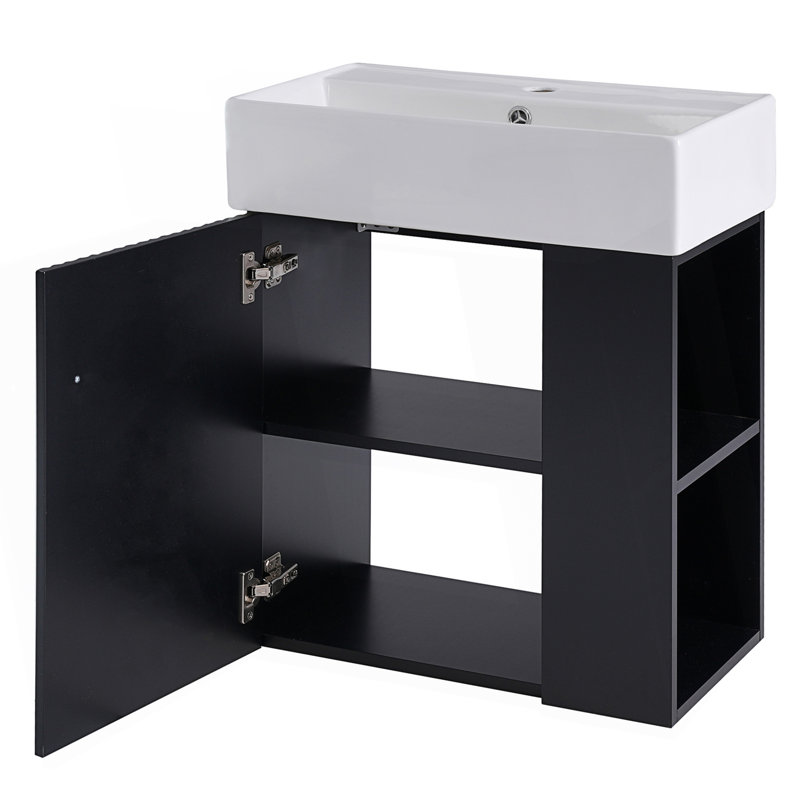 Meuble-lavabo flottant moderne avec lavabo en céramique, Noir
