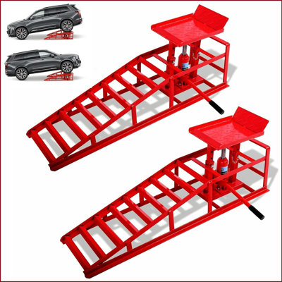2pcs Auto Car Truck Service Ramps Lifts,11023lbs(5t) Heavy Duty Garage Car Lift Hydraulic Ramps,portable Car Ramps For Oil Changes,low Profile Car Ramps,high Lift Height Adjust 9.8-16.21",  Red
