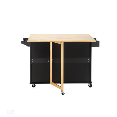 Kitchen Island & Kitchen Cart, Mobile Kitehcn Island With Extensible Rubber Wood Table Top,Adjustable Shelf Inside Cabinet For Different Utensils, 3 Big Drawers, Kitchen Island