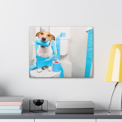 Jack Russell terrier assis sur une toilette, impression sur toile