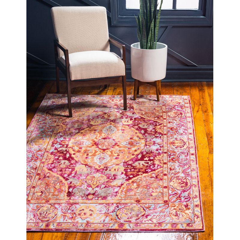 Tapis oriental rouge / jaune Glasser, Rectangle 4 pi 1 po x 6 pi 1 po