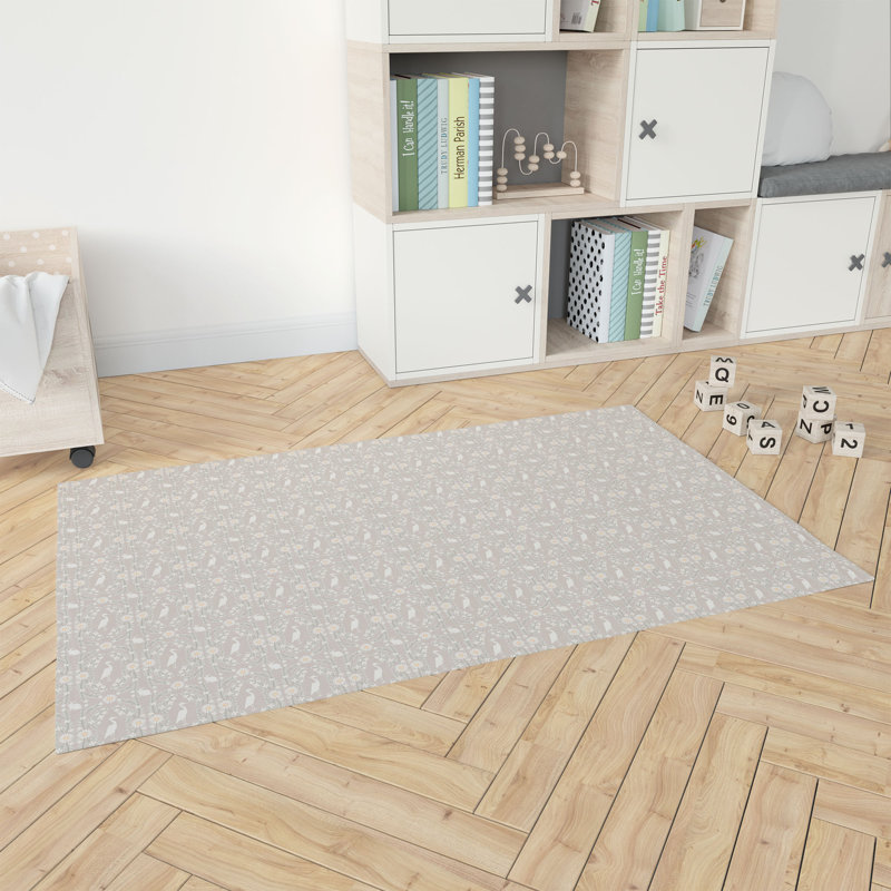 Storks & Bunnies Kids Play Mat, Taupe/Beige, Rectangle 5' x 7'