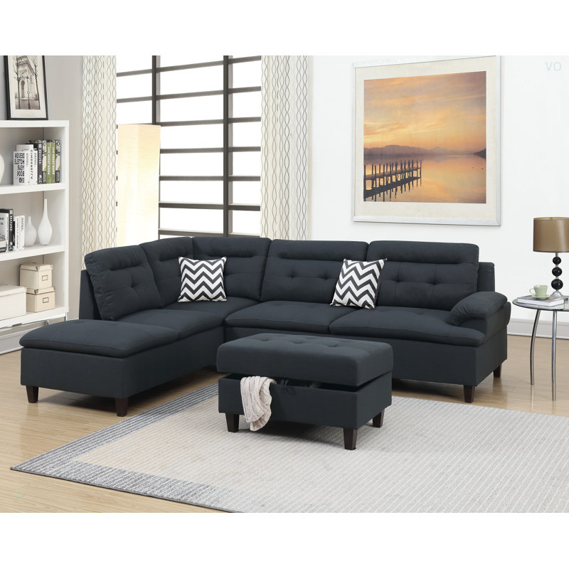 Canapé-lit modulaire en lin, Polyfibre noir