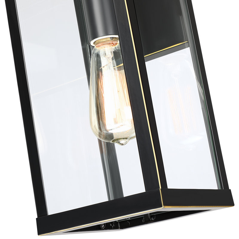 Gaudencia 19.3'' H Outdoor Wall Lantern, Black with Bronze Highlights