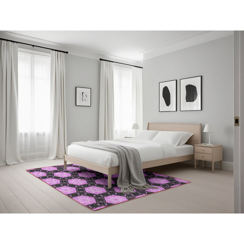 Tapis rose/zone noire à motifs Hooten, Rectangle 5 pi x 7 pi