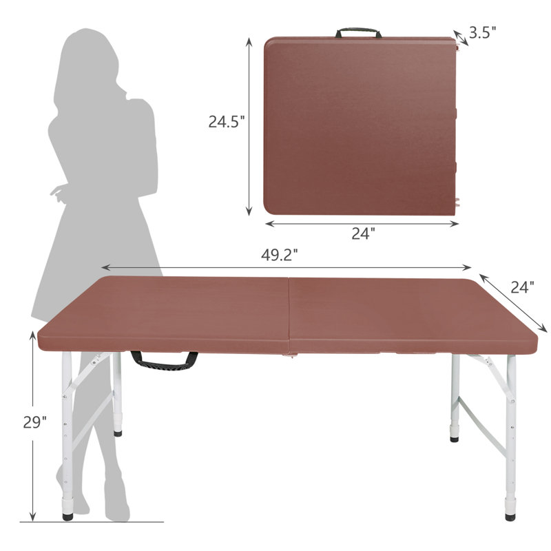 4Ft Brown Portable Folding Table Indoor & Outdoor Maximum Weight 135KG Foldable Table For Camping, Brown
