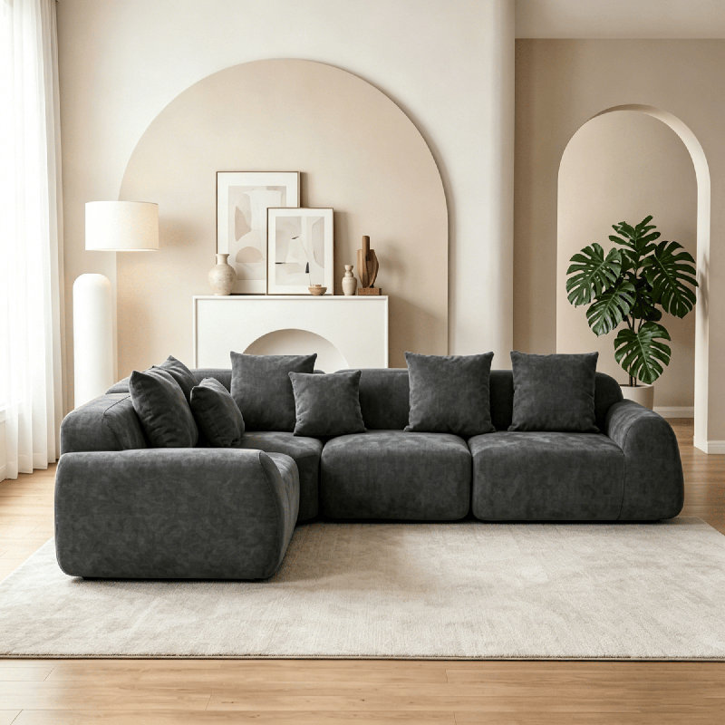 Canapé modulaire en velours courbé - 118, chaise longue rembourrée de compression, CSN-W3728S00014Gris