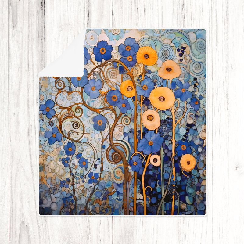 Throw Blanket, 51" W x 60" L, Floral/Abstract, Orange/Light Blue/Brown