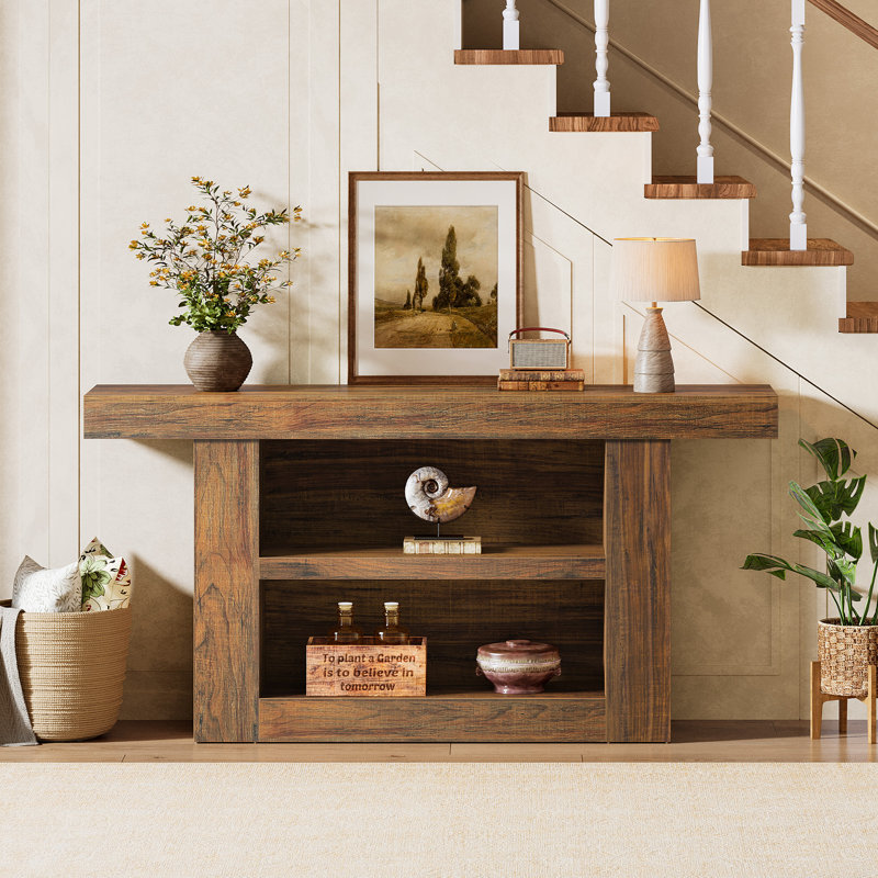 63-Inch Farmhouse Console Table for Entryway with Storage, 3-Tier Entryway Table with U-Shaped Base