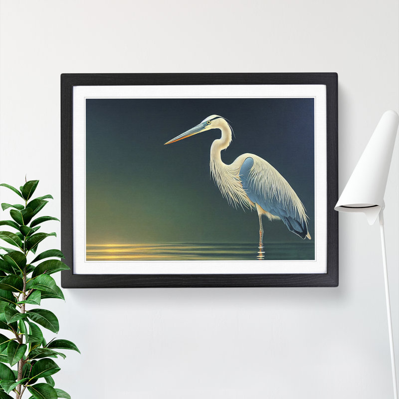 Attractive Heron Bird - Framed Print, 25cm H x 34cm W x 2cm D, Black