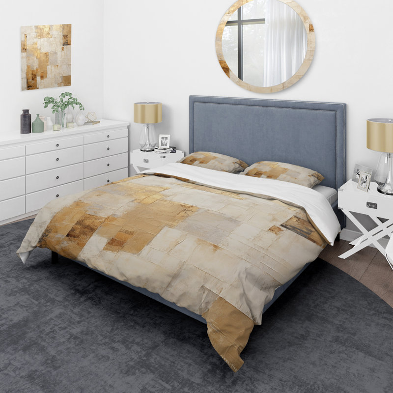 Beige et doré Dream Collage I - Ensemble de housse de couette abstrait - Microfibre de polyester