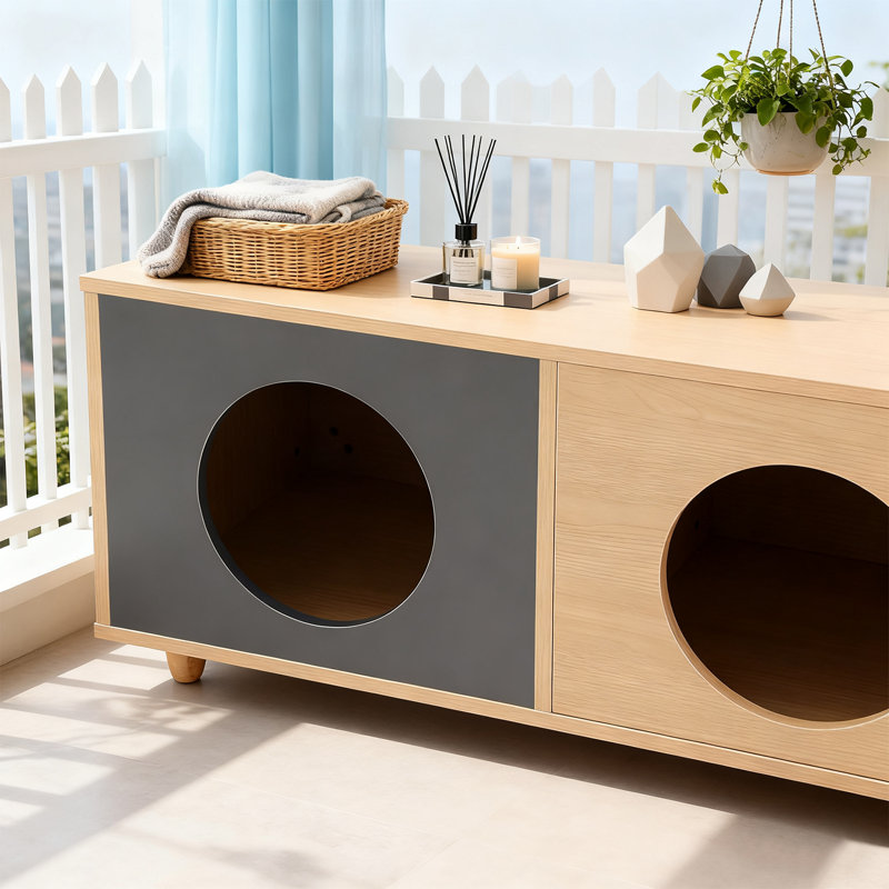 Enceinte de litière pour chat, table d'appoint avec 2 condos pour animaux