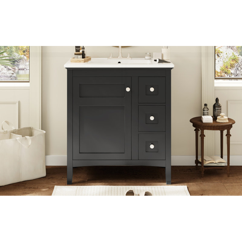 30'' Bathroom Vanity with Ceramic Sink, Black