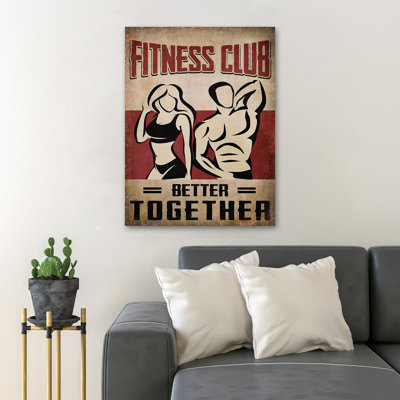Couple of Fitness Club - Better Together, toile tendue avec châssis - décor d'illustration sport, décor de salon brun