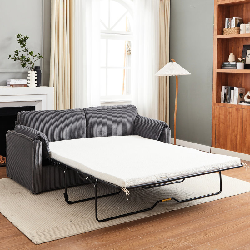 Canapé-lit futon de 79,13 pouces, velours côtelé gris confortable, structure en métal, espace de vie polyvalent, canapé à charge maximale de 450 livres, construction escamotable moderne, style de pièce,