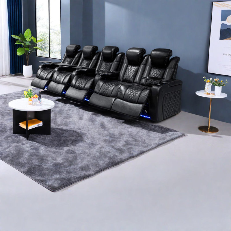 Fauteuils inclinables en cuir véritable de qualité supérieure noir avec rangement pour le divertissement à domicile