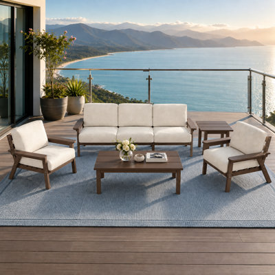 Ensemble de conversation de patio en PEHD pour 5 personnes avec coussins, ensemble de canapé de patio toutes saisons, ensemble de conversation extérieur