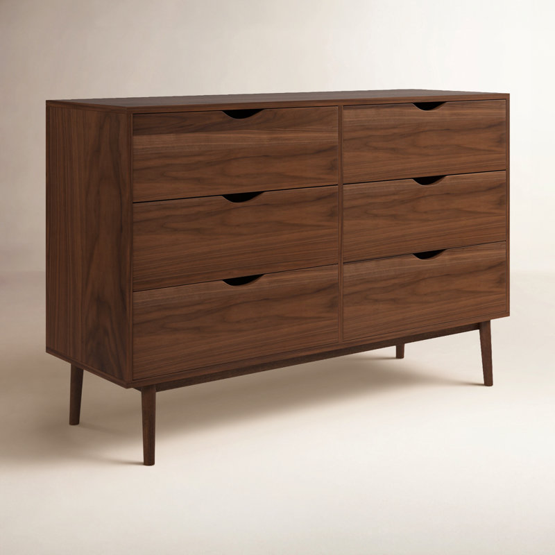 Commode double l 47,25 po à 6 tiroirs Indra, Noyer