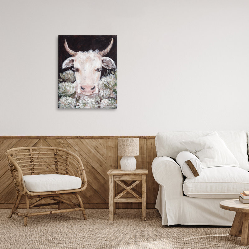 Toile «Gentle Cow with Florals», conception par Amanda Hilburn, H 20 po x l 16 po